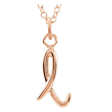 14k Rose Gold Letter "L" Lowercase Script Initial Necklace