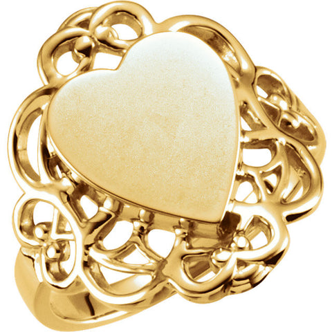 14k Yellow Gold Heart Signet Ring, Size 6