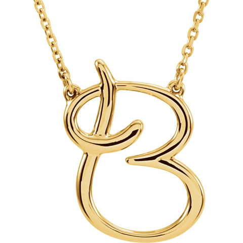 14k Yellow Gold "B" Script Initial 16" Necklace