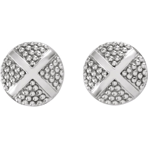 14k White Gold Granulated X Earrings