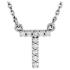 1/10 CTTW Diamond Initial 'T' Necklace in 14k White Gold ( 16-1/4 Inch )