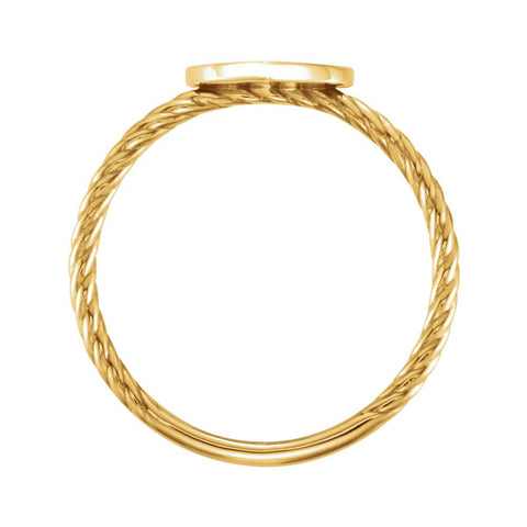 14k Yellow Gold Heart Engravable Rope Ring , Size 7