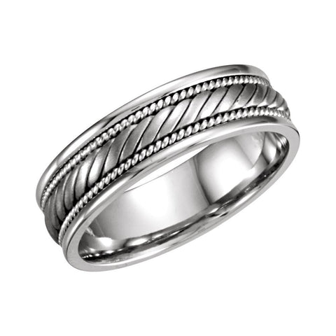 14k White Gold 6.75mm Hand Woven Band Size 11