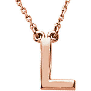 14k Rose Gold Letter "L" Block Initial 16" Necklace