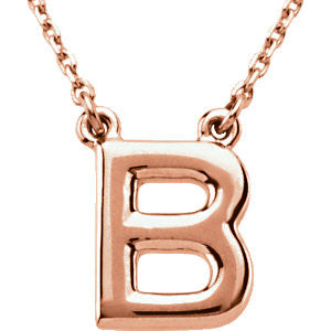 14k Rose Gold Letter "B" Block Initial 16" Necklace