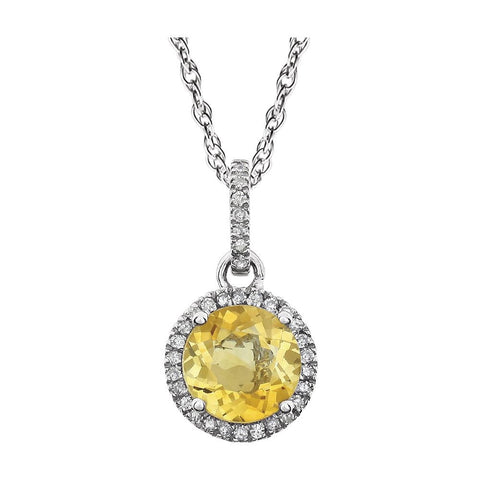 14k White Gold Citrine & 1/10 CTW Diamond 18" Necklace