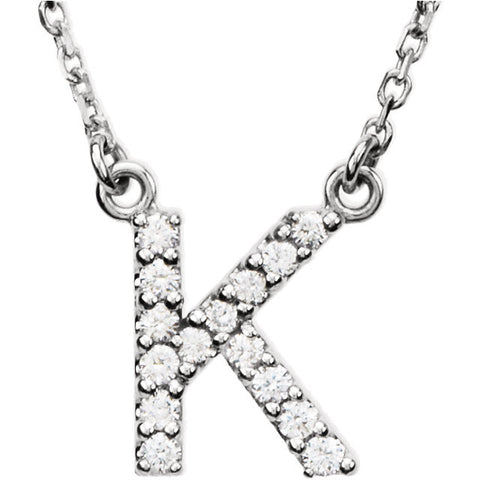 14k White Gold Letter "K" 1/8 CTW Diamond 16" Necklace