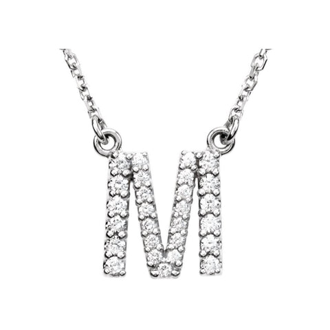 14k White Gold Letter "M" 1/5 CTW Diamond 16" Necklace