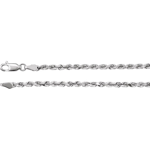 14k White Gold 2.8mm Diamond Cut Rope 24" Chain