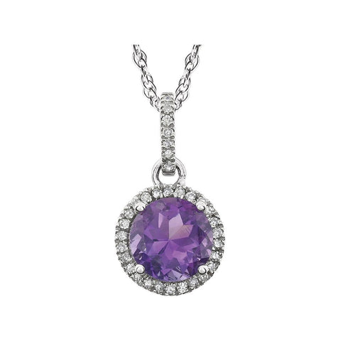 14k White Gold Amethyst & 1/10 CTW Diamond 18" Necklace