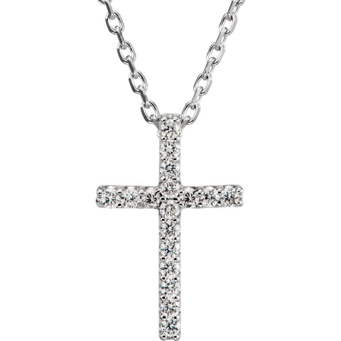 14k White Gold .085 CTW Diamond Cross 16" Necklace