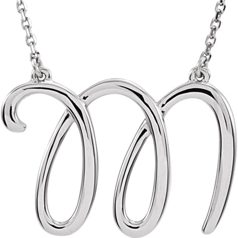 Sterling Silver "M" Script Initial 16" Necklace