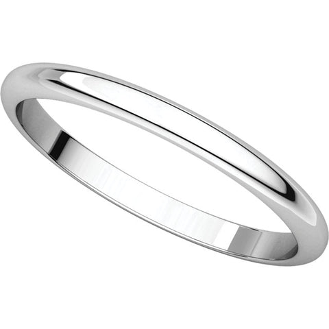 10k White Gold 2mm Half Round Band, Size 5.5