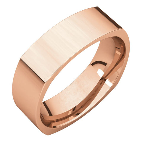 14k Rose Gold 6mm Square Comfort Fit Band, Size 10