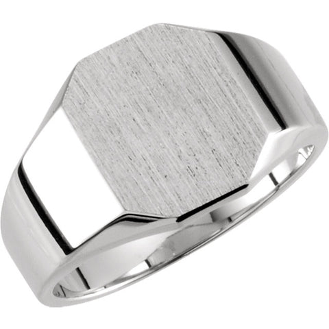 14k White Gold 9x11mm Octagon Signet Ring , Size 6