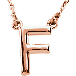 14k Rose Gold Letter "F" Block Initial 16" Necklace