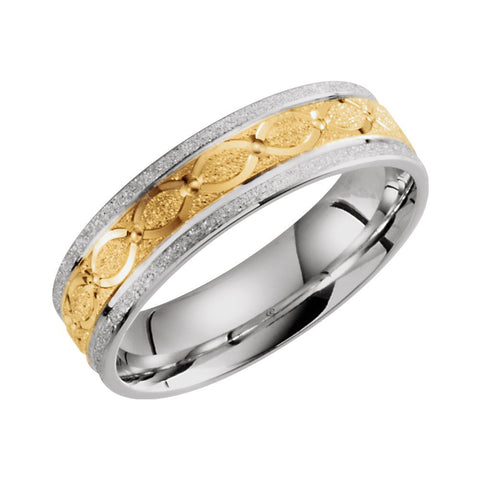 14K White & Yellow Gold 6mm Patterned Band Size 10