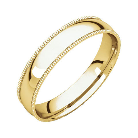 14k Yellow Gold 4mm Light Comfort Fit Milgrain Band , Size 7.5