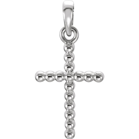 14k White Gold 18.7x9.4mm Beaded Cross Pendant