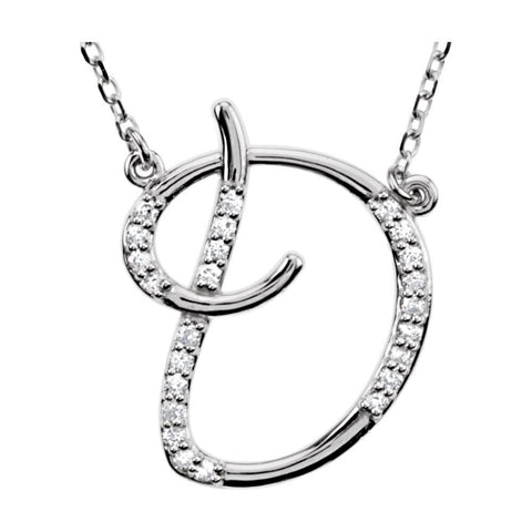 14k White Gold Letter "D" 1/8 CTW Diamond Initial 17" Necklace