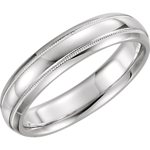 14k White Gold 5mm Half Round Comfort Fit Milgrain Band Size 10