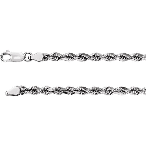 14k White Gold 3.9mm Diamond Cut Rope 24" Chain