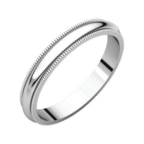 10k White Gold 3mm Milgrain Band, Size 6