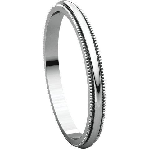 10k White Gold 2mm Milgrain Band, Size 5