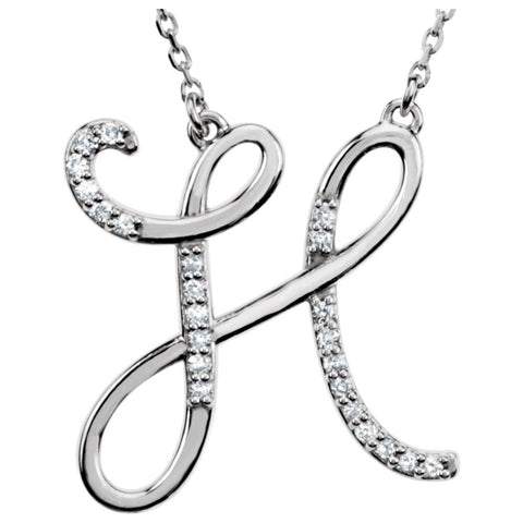 Sterling Silver Letter "H" 1/8 CTW Diamond Initial 16" Necklace