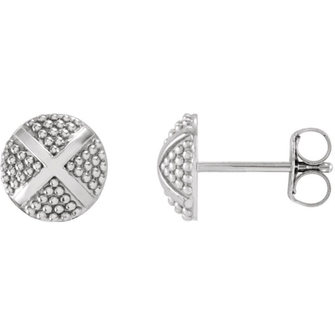 14k White Gold Granulated X Earrings