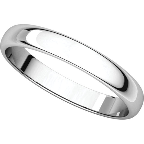 10k White Gold 3mm Half Round Light Band, Size 12