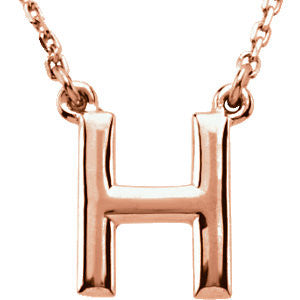 14k Rose Gold Letter "H" Block Initial 16" Necklace