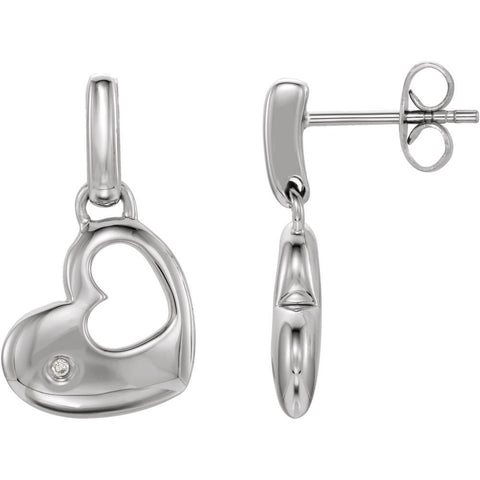 Sterling Silver .015 CTW Diamond Heart Dangle Earrings