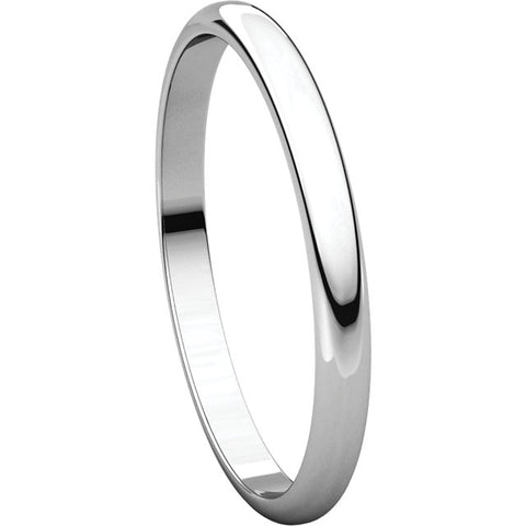 10k White Gold 2mm Half Round Light Band, Size 8