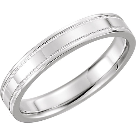 14k White Gold 4mm Flat Comfort Fit Milgrain Band Size 11