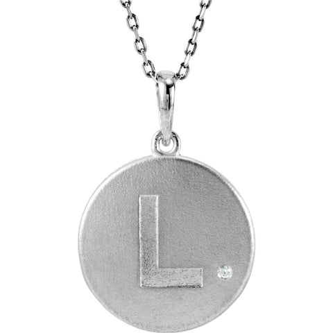 Sterling Silver .005 CTW Diamond Letter "L" Initial Disc 18" Necklace