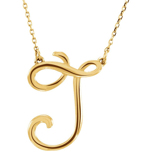 14k Yellow Gold "T" Script Initial 16" Necklace