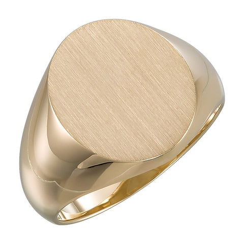 10k Yellow Gold 16x14mm Men's Signet Ring with Brush Finish, Size 10