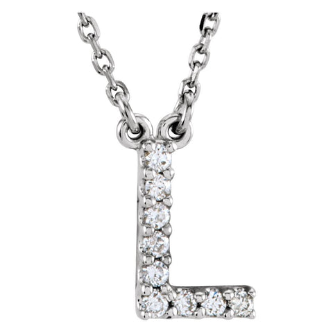 14k White Gold Letter "L" 1/10 CTW Diamond 16" Necklace