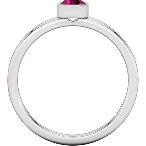 Sterling Silver Imitation Pink Tourmaline Bezel Ring, Size 7