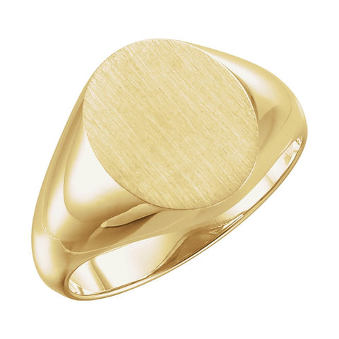 14k Yellow Gold 14x12mm Men's Signet Ring with Brush Finish, Size 10