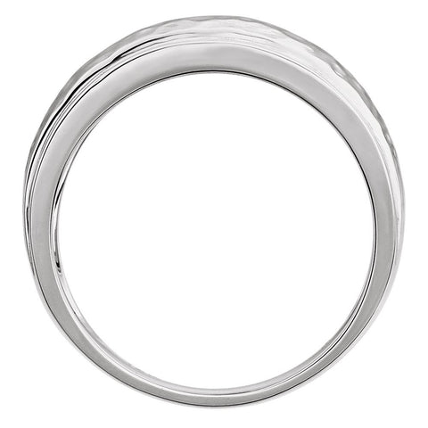 14k White Gold Hammered Ring with Beveled Edges , Size 7