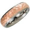 Titanium Hammered Wedding Band Ring with 14K Rose Gold Immerse Plating (Size 9 )