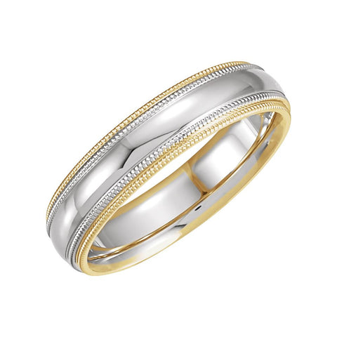 14K White & Yellow Gold 5.5mm Comfort-Fit Double Milgrain Band Size 6.5