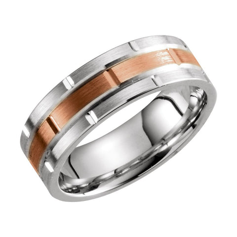 14K White & Rose Gold 7mm Grooved Band Size 10