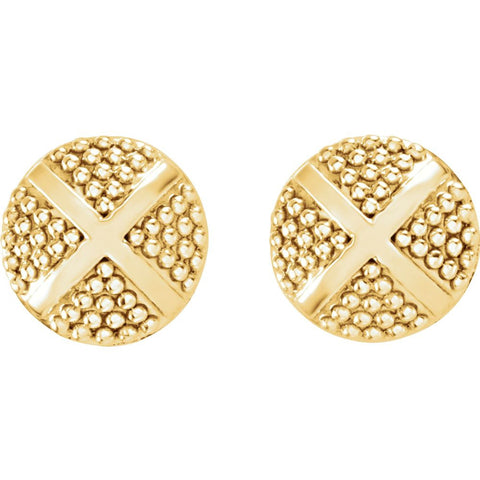 14k Yellow Gold Granulated X Earrings