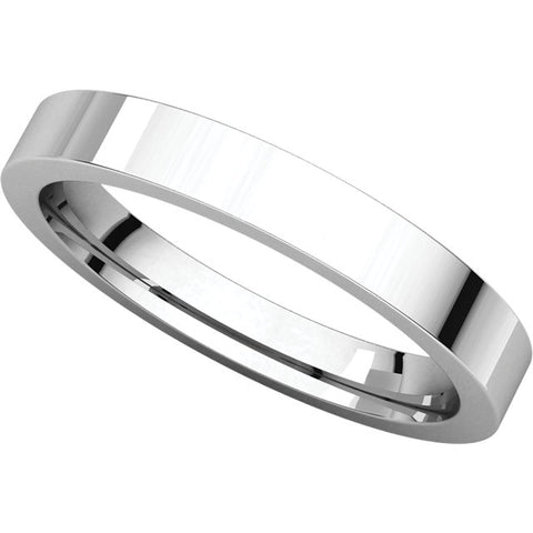 10k White Gold 3mm Flat Comfort Fit Wedding Band, Size 7