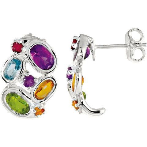 Sterling Silver Amethyst, Citrine, Peridot, Sky Blue Topaz & Brazilian Garnet Earrings