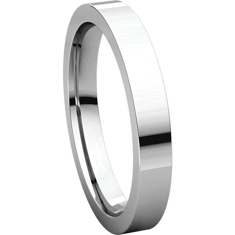 10k White Gold 3mm Flat Comfort Fit Band, Size 6