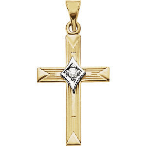 14k Yellow Gold Etched Cross Pendant